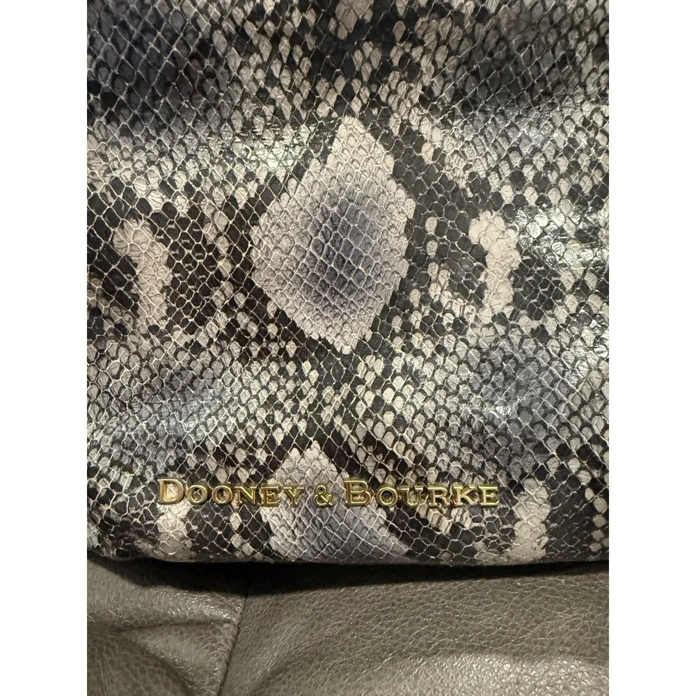 Dooney‎ & Bourke Grey Snakeskin Embossed Leather Satchel Crossbody Bag Gold Logo